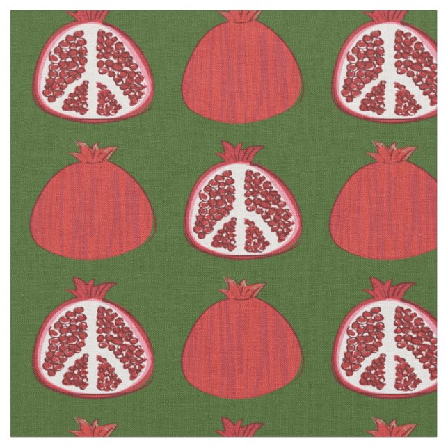 Pomegranate Peace Signs Fruit Fabric (Close Up)