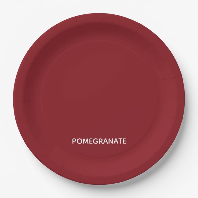 Pomegranate red color name paper plate (Front)