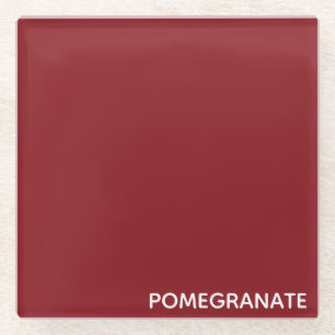 Pomegranate red colour name glass coaster