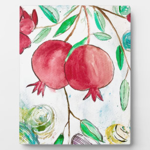 Pomegranate red fruit watercolor tropical food plaque