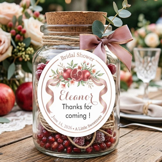 Pomegranate & Ribbon Bridal Shower Favor Sticker (Creator Uploaded)