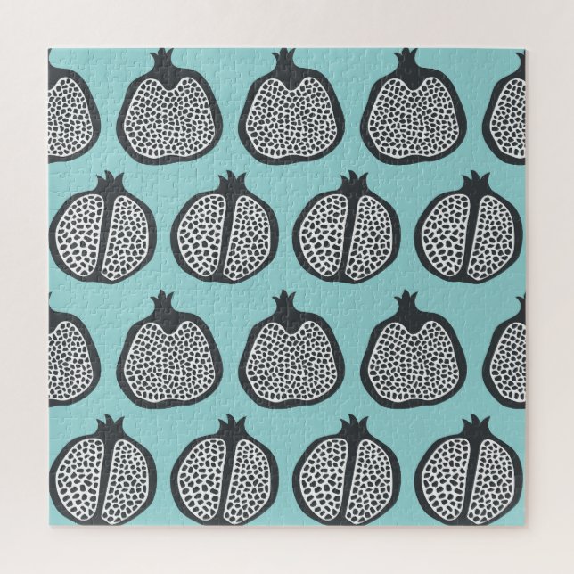 Pomegranate Slices: Black Aqua Pattern. Jigsaw Puzzle (Vertical)