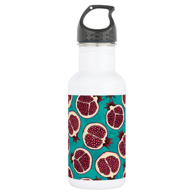 Pomegranate slices on turquoise 532 ml water bottle (Front)