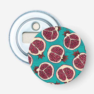 Pomegranate slices on turquoise bottle opener