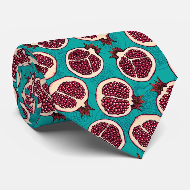 Pomegranate slices on turquoise tie (Rolled)