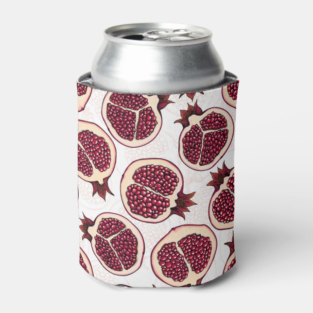 Pomegranate slices on white can cooler (Can Front)
