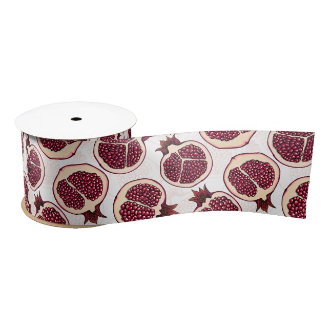 Pomegranate slices on white satin ribbon (Spool)