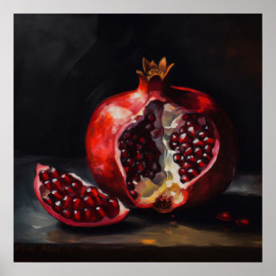 Pomegranate   Still Life   Oil Painting Style Poster