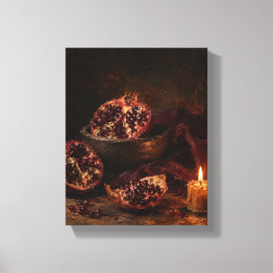 Pomegranate Supper by Candlelight Moody Still Life Canvas Print