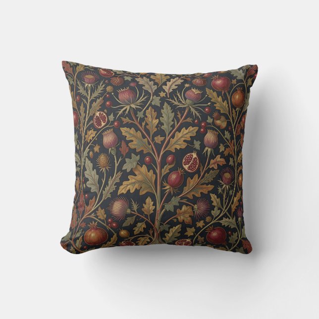 Pomegranate Thistle Botanical Pattern Cushion (Front)