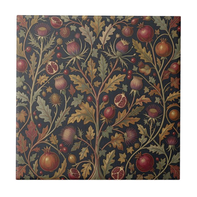 Pomegranate Thistle Botanical Pattern Tile (Front)