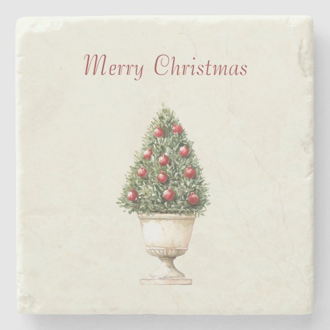 Pomegranate Tree Christmas Stone Coaster (Front)