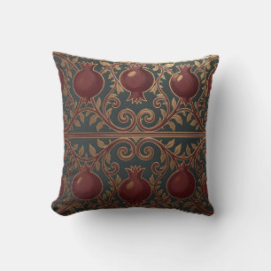 Pomegranate Vine Pattern Dark Green Gold Ornate Cushion