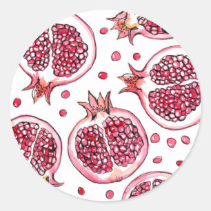 Pomegranate watercolor and ink pattern classic round sticker