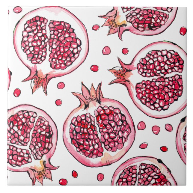 Pomegranate watercolor and ink pattern tile (Front)