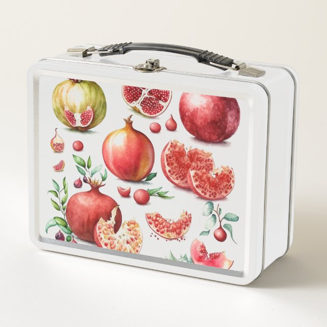 Pomegranate watercolor fruit metal lunch box (Front)