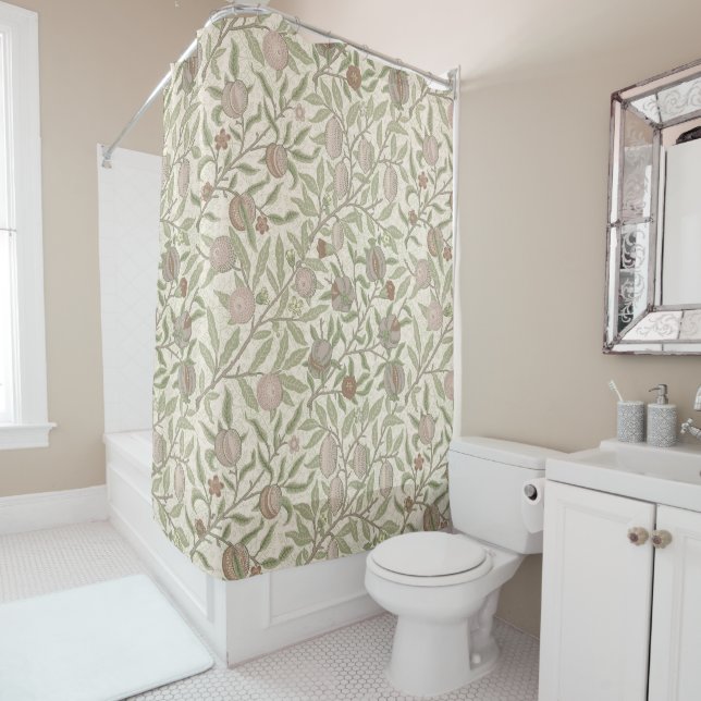 Pomegranate William Morris sepia  Shower Curtain (In Situ)