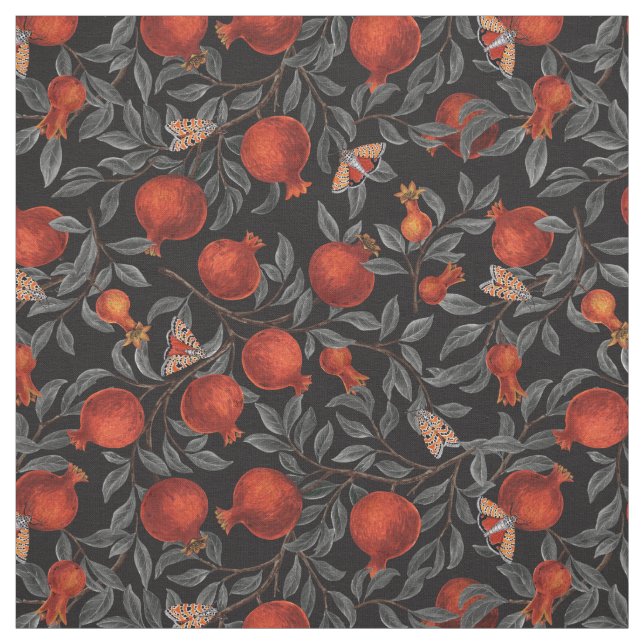 Pomegranates and Bella Moths  Fabric (Swatch)