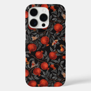 Pomegranates and Bella Moths in red and grey iPhone 16 Pro Case