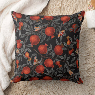 Pomegranates and Bella Moths in red and grey Cushion