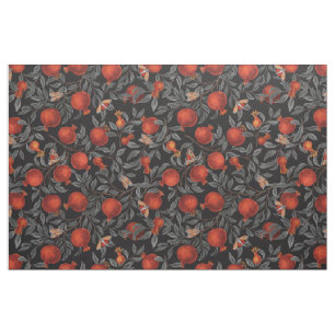 Pomegranates and Bella Moths in red and grey Fabric