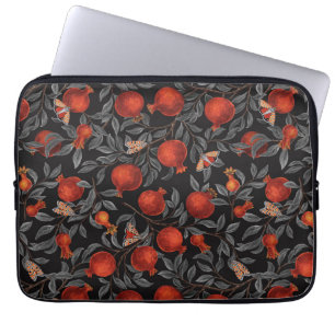 Pomegranates and Bella Moths in red and grey Laptop Sleeve