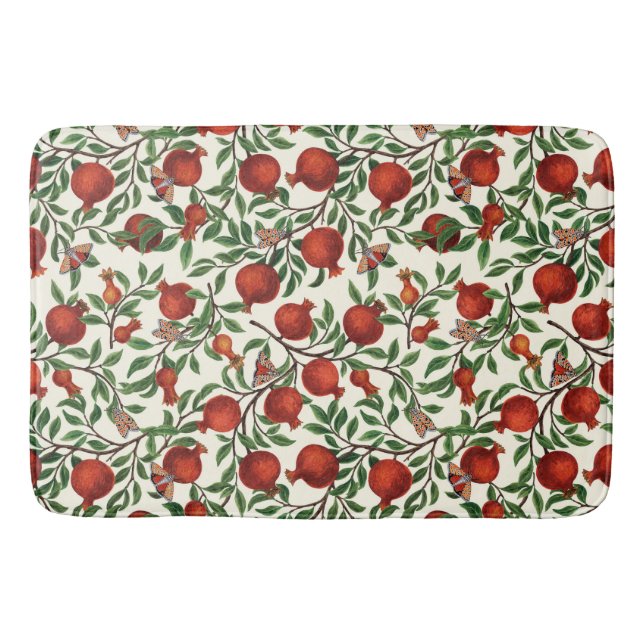 Pomegranates and Bella Moths on off white Bath Mat (Front)