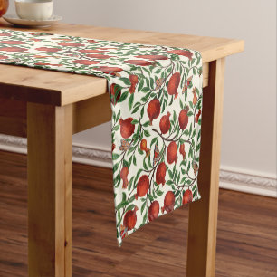 Pomegranates and Bella Moths on off white Short Table Runner