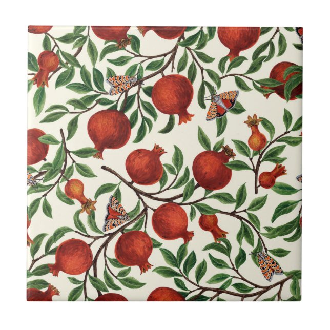 Pomegranates and Bella Moths on off white Tile (Front)