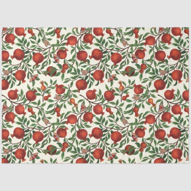 Pomegranates and Bella Moths on off white Tissue Paper (Front)