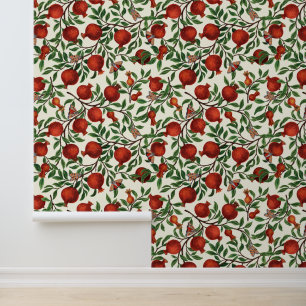 Pomegranates and Bella Moths on off white Wallpaper