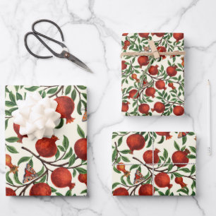 Pomegranates and Bella Moths on off white Wrapping Paper Sheet