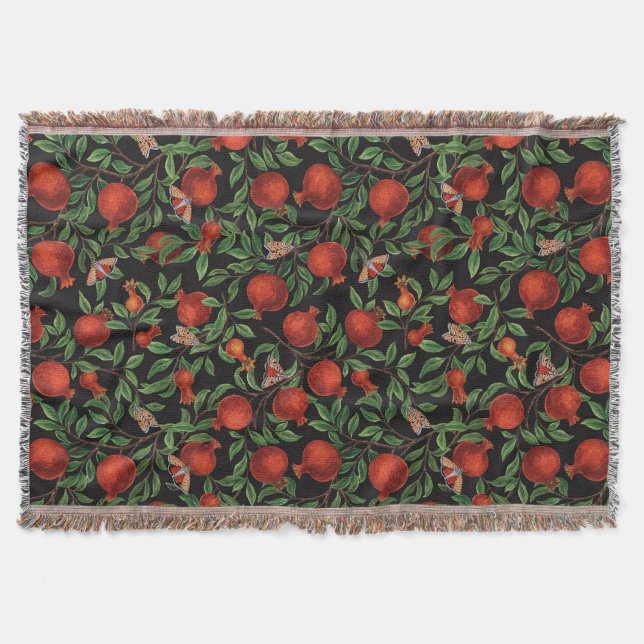 Pomegranates and Bella Moths  Throw Blanket (Front)