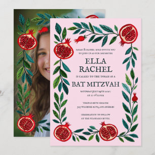 Pomegranates B'nai Bat Bar Mitzvah Custom Photo  Invitation