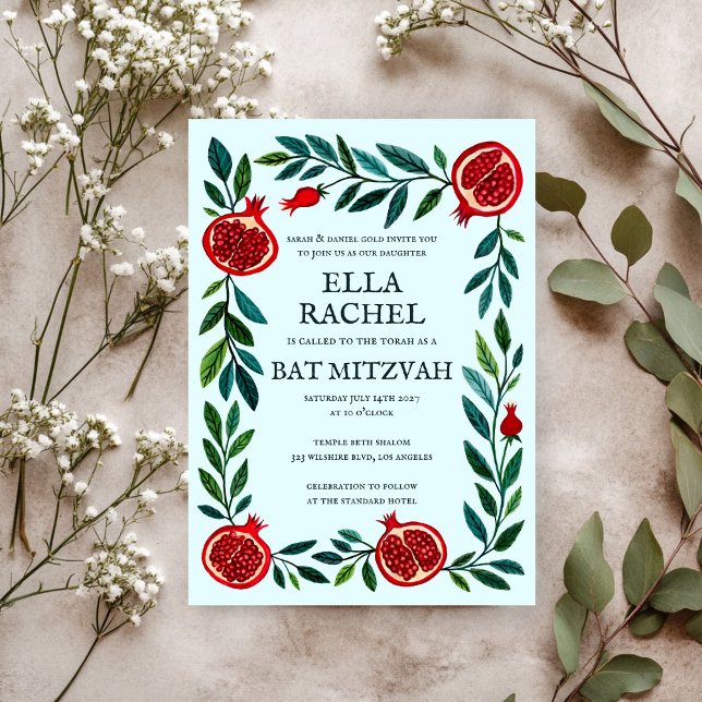Pomegranates Custom Bat Bar Mitzvah Watercolor Invitation (Pomegranates Custom Bat Bar Mitzvah Watercolor Invitation
)