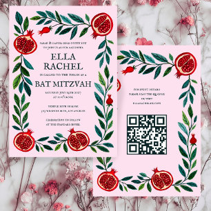 Pomegranates Custom B'nai Bat Bar Mitzvah QR Code Invitation