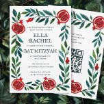 Pomegranates Custom B'nai Bat Bar Mitzvah QR Code Invitation<br><div class="desc">Perfect card to announce a bar mitzvah, bat mitzvah or other Jewish celebration! Hand made art for you! FULLY CUSTOMIZABLE! Click on “Personalise” above to edit the text and add your link to the QR code. Click "edit using design tool" to adjust the fonts, colours and placements and to delete...</div>