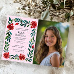 Pomegranates Custom PHOTO B'nai Bat Bar Mitzvah Invitation<br><div class="desc">Perfect card to announce a bar mitzvah, bat mitzvah or other Jewish celebration! Hand made art for you! FULLY CUSTOMIZABLE! Click on “Personalise” above to edit the text and add your own photo. Click "edit using design tool" to adjust the fonts, colours and placements. Also you can easily change the...</div>