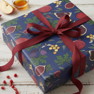 Pomegranates, Figs and Honey Bees Navy Blue Wrapping Paper