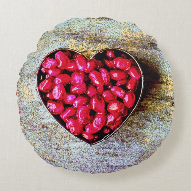 "Pomegranates Heart Fruit" Cute Photo. Buy Now Round Cushion (Front)