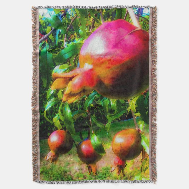 Pomegranates on the Tree Throw Blanket (Front Vertical)