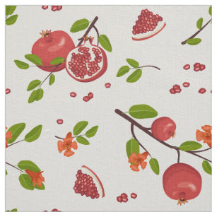 Pomegranates on White Cotton Linen or Polyester Fabric