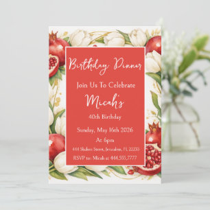 Pomegranates Tulips Watercolor Red White Modern Invitation