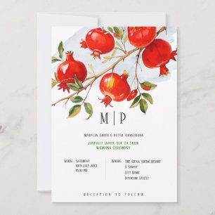 Pomegranates watercolor theme Bright colours Invitation