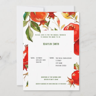 Pomegranates watercolor theme Bright colours Invitation