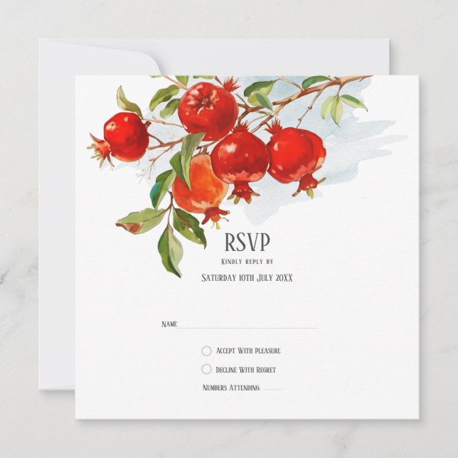 Pomegranates watercolor theme Bright colours Invitation (Front)