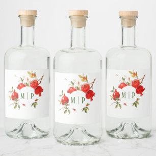 Pomegranates watercolor theme Bright colours Liquor Bottle Label