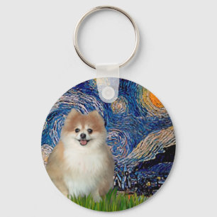 Pomeranian 1 - Starry Night Key Ring