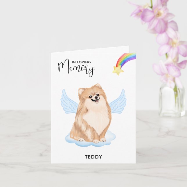 Pomeranian Angel Dog Personalise Pet Loss Sympathy Card (Orchid)