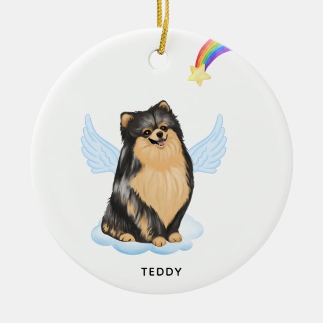 Pomeranian Angel Personalised Dog Pet Memorial  Ceramic Tree Decoration (Front)